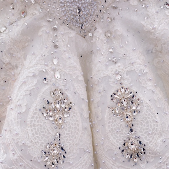 Beautiful Leo Almodal inspired gown with 13 feet + glitter veil with lace edge. - Picture 2 of 7